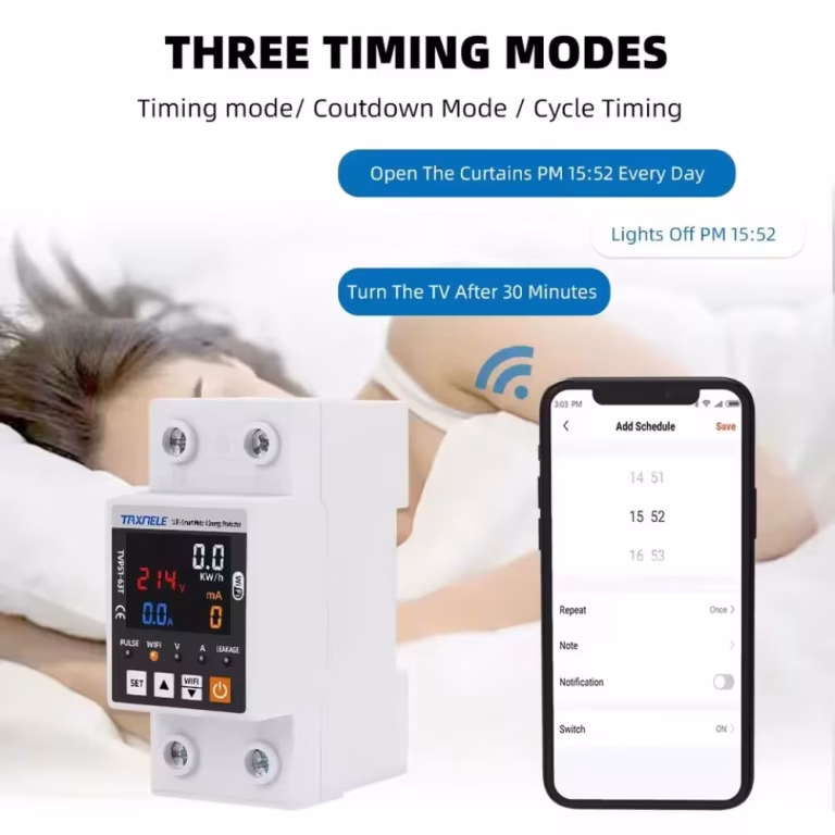 63A Tuya WiFi Smart Circuit Breaker with LED & Voltage Protection