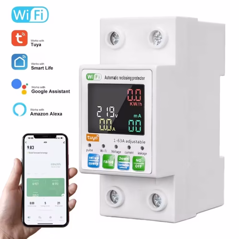 Tuya WiFi Smart Circuit Breaker 63A – Auto-Reclosing Energy Meter with App Control