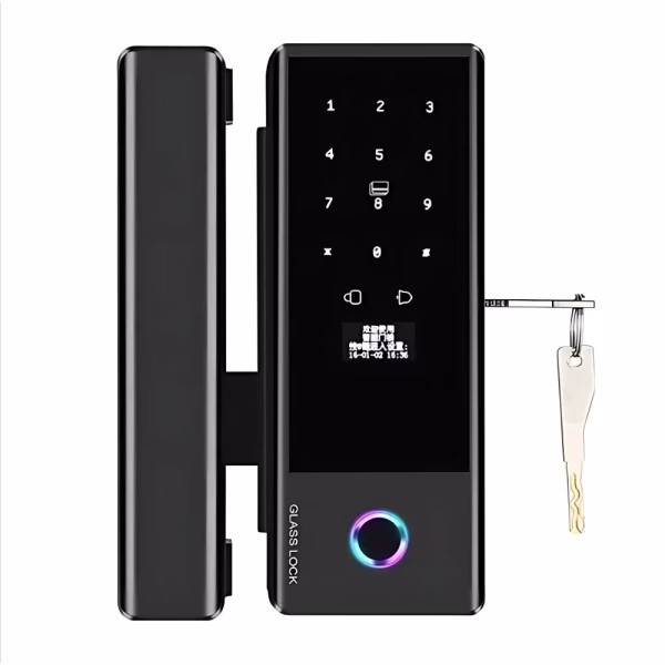 Smart Digital Glass Door Lock with Fingerprint, Keypad & Key Backup