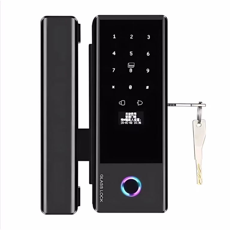 Smart Digital Glass Door Lock with Fingerprint, Keypad & Key Backup