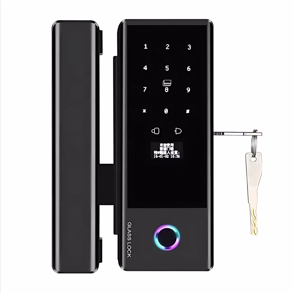 Smart Digital Glass Door Lock with Fingerprint, Keypad & Key Backup (1) Smart Digital Glass Door Lock with Fingerprint, Keypad & Key Backup