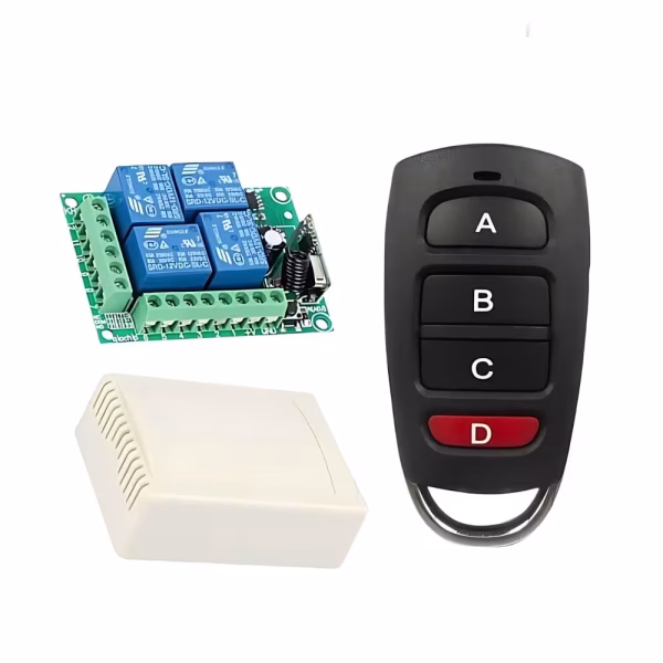 Wireless Remote Control Switch Kit – 4 Channel RF Relay Module with Key Fob