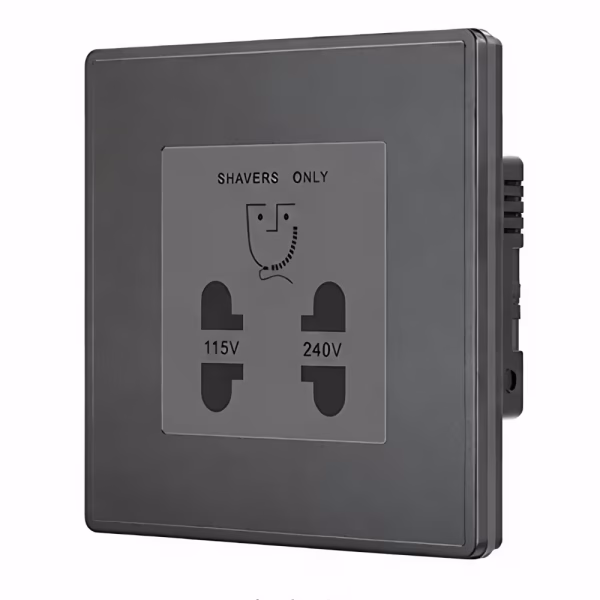 Dark Grey Dual Voltage Shaver Socket 115V/240V for Bathroom – Shavers Only Electrical Outlet