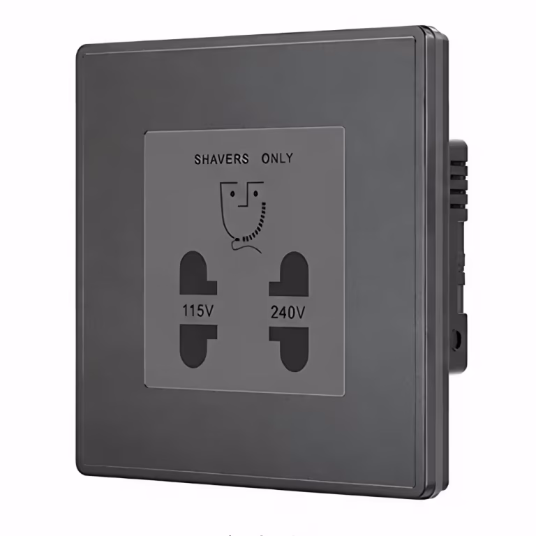 Dark Grey Dual Voltage Shaver Socket 115V/240V for Bathroom – Shavers Only Electrical Outlet